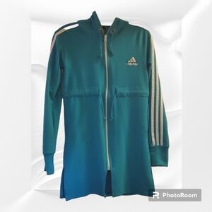 Adidas jacket women’s size small blue aqua cinch waist capable long styl…